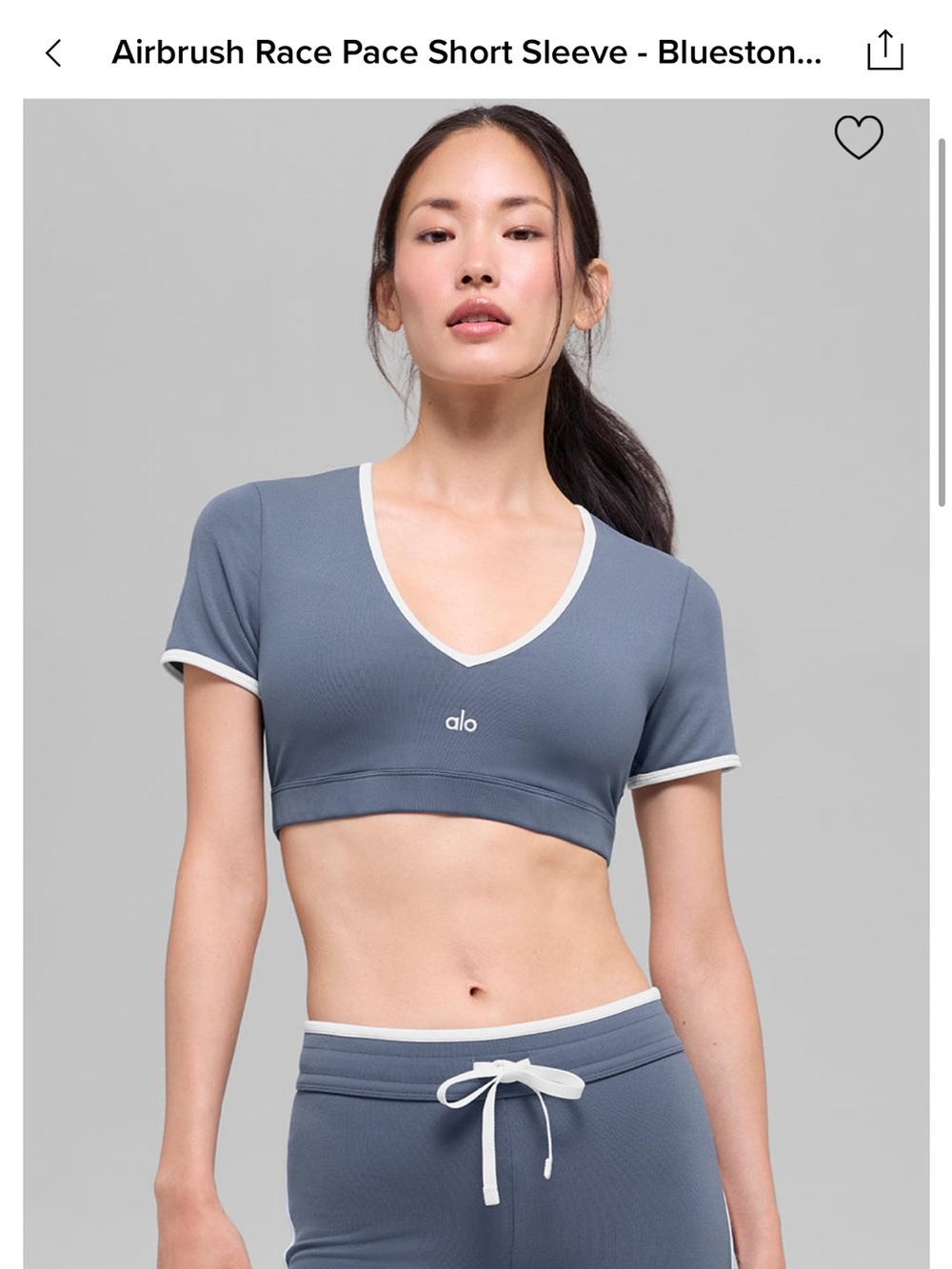 Alo Airbrush Race Pace Short Sleeve Crop Top - Bluestone with White Trim